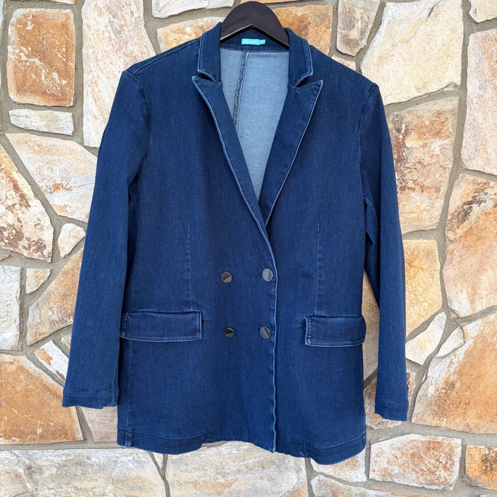 J. McLaughlin Women Dark Denim Double Breasted Blazer Jacket 12 Stretch Luxury‎ - Picture 12 of 14